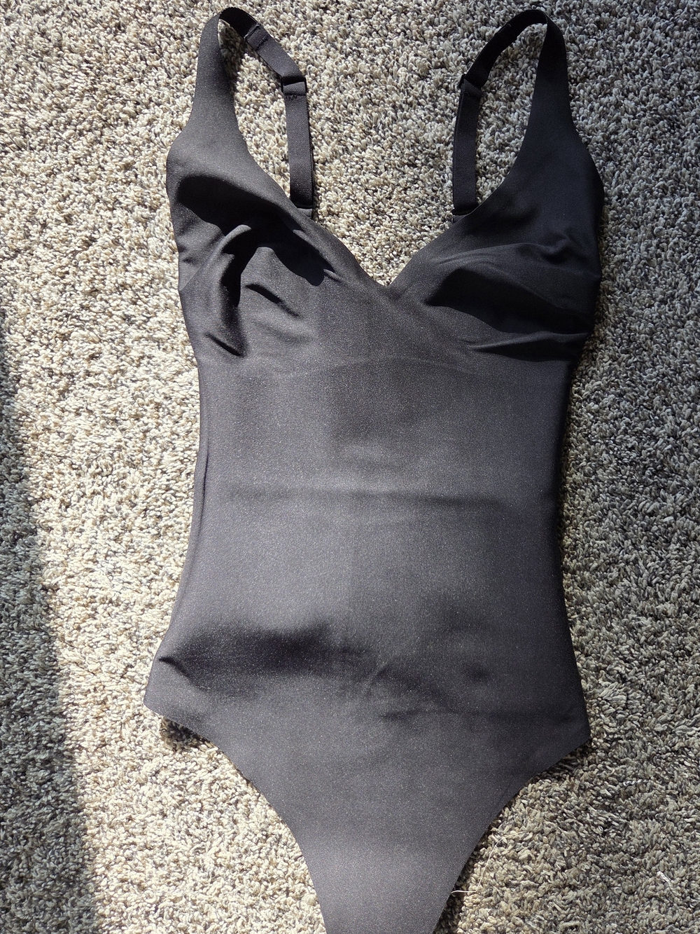 SKIMS Black Smooth V-Neck Adjustable Strap Bodysuit